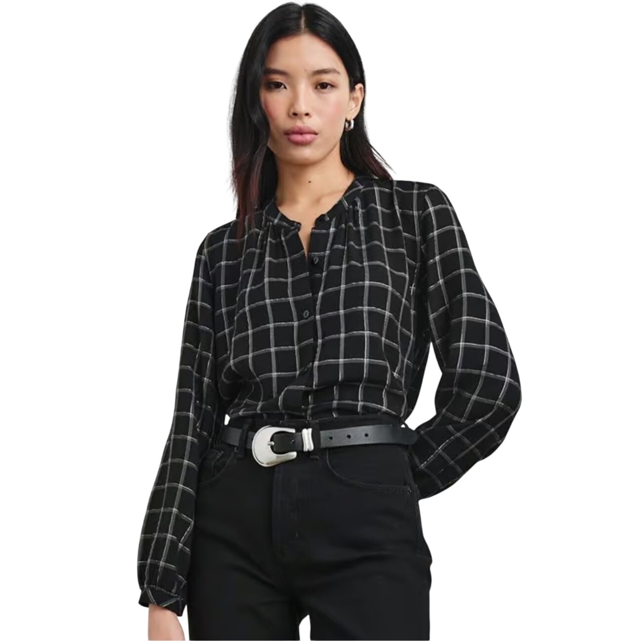 Nwt Rails Eloise Button Down Shirt Silver Charcoal Onyx Metallic Size S